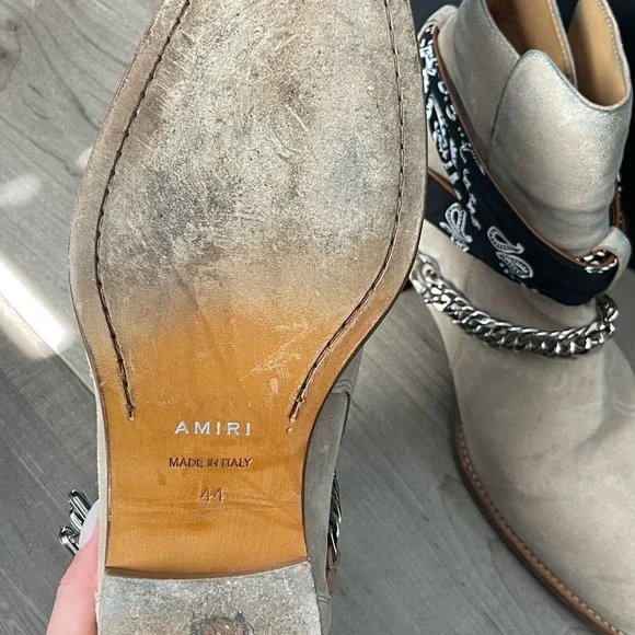 AMIRI Beige Ankle Boots with Chain and Bandana